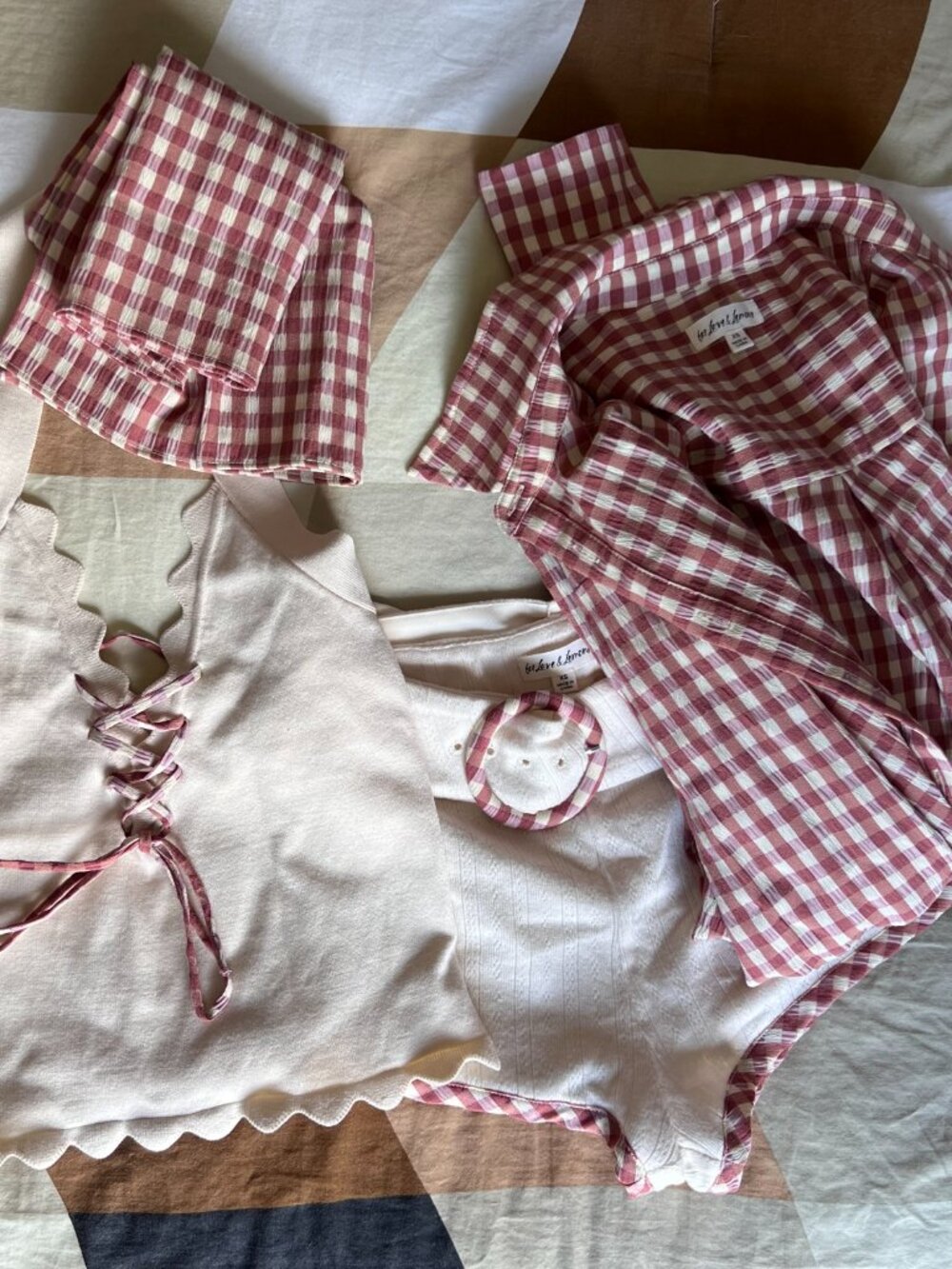 For Love & Lemons Mauve/Cream Checkered Bundle - Picture 13 of 13
